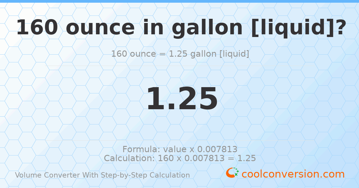 160 ounces = 1.25 gallons [liquid]